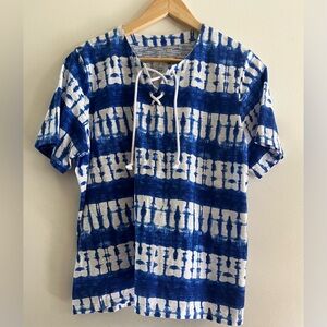 ALIA Tie Dye T-shirt Blue Short Sleeve with Lace Up XL